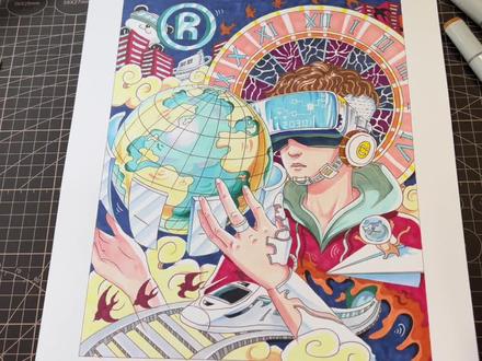 【科技题材-元宇宙主题-原创视传马克笔设计手绘作品-立里手绘-马克笔装饰画】#手绘 #马克笔 #马克笔手绘 #