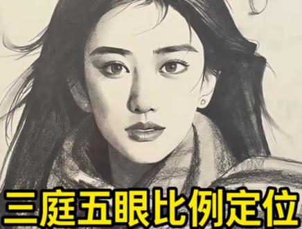 美女人像三庭五眼比例定位详细版! #素描 #素描头像 #素描人物 #教程 #零基础学画画