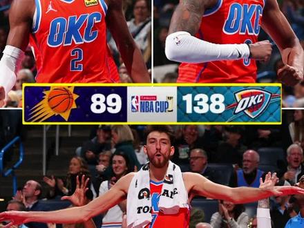 雷霆49分狂胜太阳!以24胜1负追平联盟历史最佳开局! #雷霆 #NBA杯 #太阳