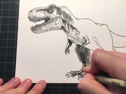 手绘动物百科之霸王龙,霸王龙咬合力有多强?画一只霸王龙告诉你