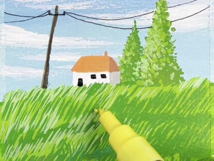 拯救0基础画画小白的春日美景教程来啦! 有手就会画!#丙烯马克笔 #complexcon香港 #抖音青年艺术家计划 #画画 #零基础学画画