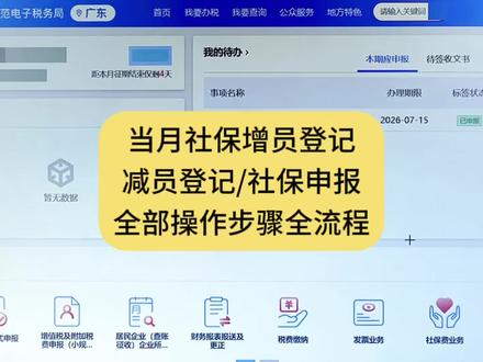 当月社保增员登记减员登记/社保申报全部操作步骤全流程#电子税务局办税操作流程 #一对一手把手教做账报税全流程#会计实操#初级会计
