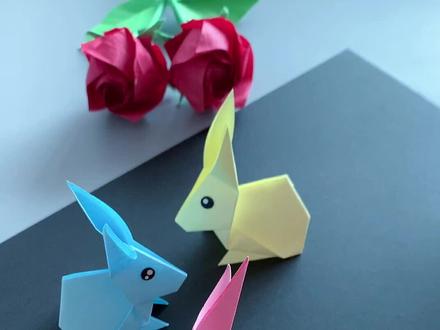 折个可爱的小白兔,放在书桌上陪我写作业#折纸 #手工diy #亲子手工