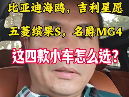 比亚迪海鸥,吉利星愿,五菱缤果s,名爵MG4,这四款小电车到底怎么选?买哪个更合适?#买车那点事儿 #比亚迪海鸥 #吉利星愿 #五菱缤果s #名爵mg4