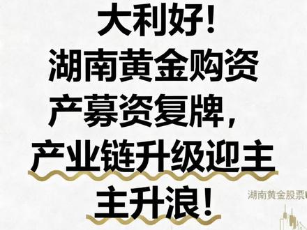 大利好!湖南黄金购资产募资复牌,产业链升级迎主升浪!#湖南黄金股票最新消息 #湖南黄金股票 #湖南黄金 #黄金行情 #财经股票