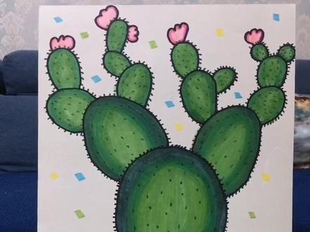 仙人掌🌵让宝宝学会画渐变色,认识同色相近颜色和对比色#马克笔 #儿童画 @抖音小助手 @DOU+小助手