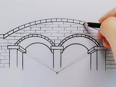 #原创绘图 双拱桥透视画法#手绘 #正能量