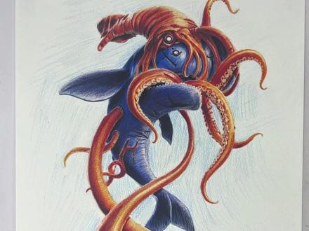 挑战用彩铅画终极大 boss深海之王! 一个危险等级爆表的怪物,抹香鲸与大王乌贼的合体!#疯狂动物园 #深海之王 #万物换稿 #彩色手绘 #动漫二次元