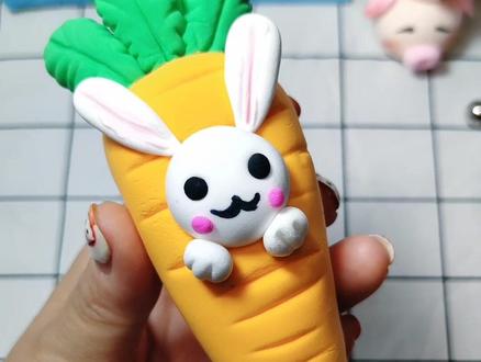 超级简单的胡萝卜,小白兔,赶紧收藏起来和小朋友一起做吧#超轻粘土作品 #粘土教程