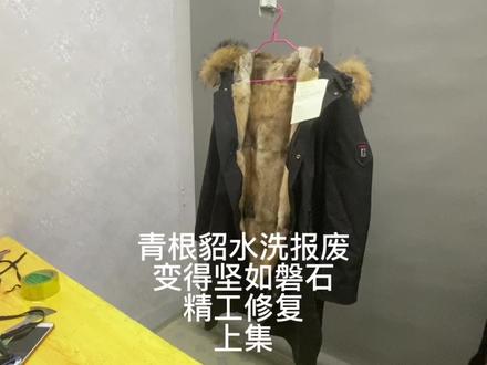 青根貂的派克服内胆,水洗变硬,修复完又将是一件新衣服#皮草维修