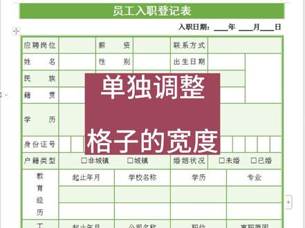 单独调整格子的宽度#文员零基础入门教程 #office办公技巧 #0基础学电脑 #小白学习excel #抖音小助手dou上热门
