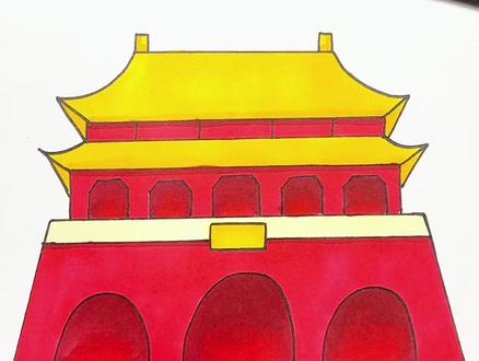 国庆黑板报画天安门就这样画#黑板报 #简笔画 #马克笔手绘 #泰驰马克
