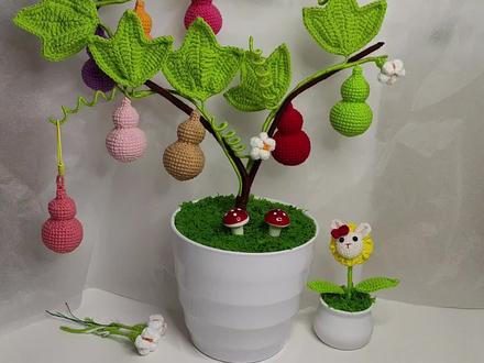 七彩葫芦盆栽钩织教程四(叶子1)#手工 #教程 #葫芦 #爱生活爱编织