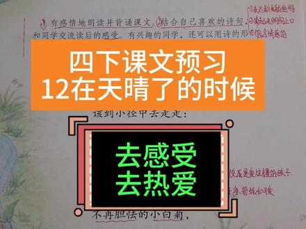 四下课文预习12.在天晴了的时候 去感受去热爱#四年级下册语文 #课文预习 #小学语文 #现代诗 #我是春天新长出的人