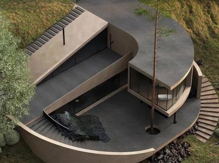 #坡地别墅 坡地地形、建筑与环境融合、建筑成为连接人与自然的公共场所