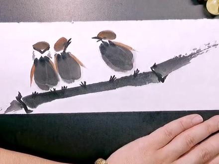 麻雀虽小五脏俱全,😁,小麻雀吱吱吱#绘画 #艺术 #美术生 #国画 #中国传统文化 #简笔画