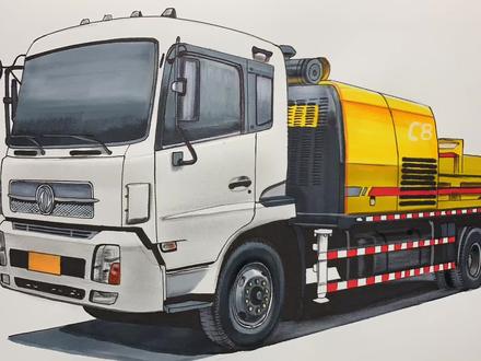 手绘车载式混凝土泵车,喜欢吗 #马克笔手绘教程 #车载式混凝土泵车 #画车 #怎么画卡车 #春日入画挑战