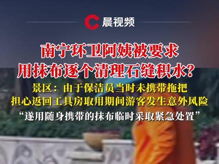 广西南宁环卫阿姨被要求用抹布逐个清理石缝积水?最新通报#媒体精选计划 #广西 #环卫阿姨 #积水 #通报