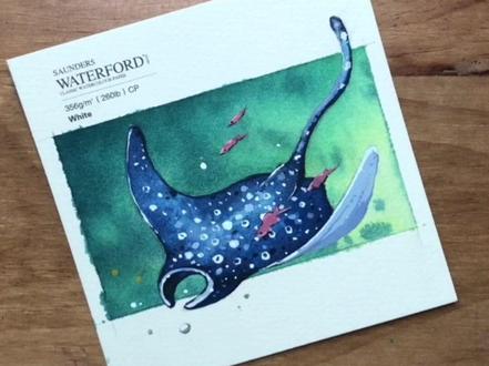 都说魔鬼鱼很难画,今天我来教你,包学会那种#海洋生物 #水彩 #水彩教程 #治愈