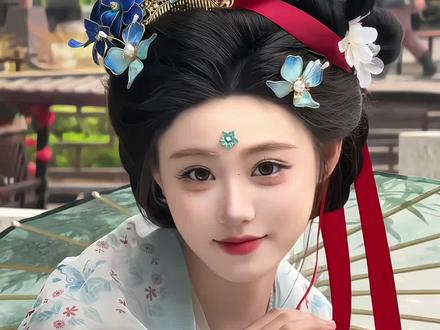 蓝色小唐风真的很美啊! #小唐风#汉服妆造#琅琊古城#甜野汉服#蓝色