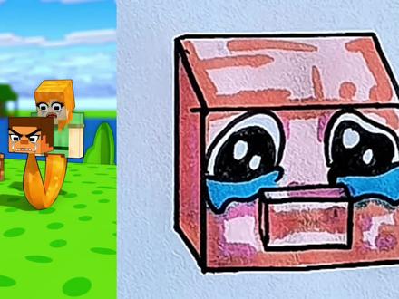 吃小猪佩奇的方块人。 #简笔画