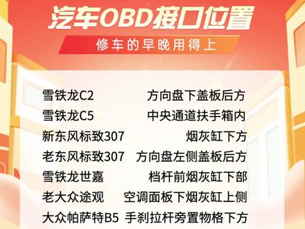 汽车OBD接口位置,修车的一定留好。#汽修