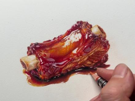 画一块红烧排骨 #彩铅 #画画 #手绘