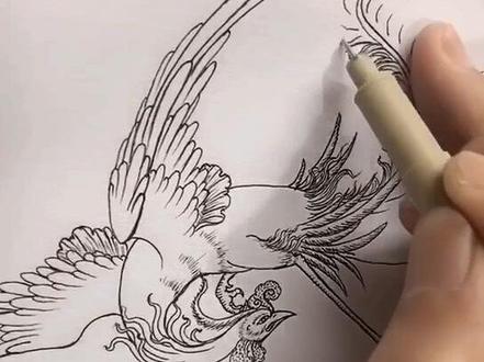 凤凰画法。@抖音小助手 #玉雕 #日常教画 #玉雕设计