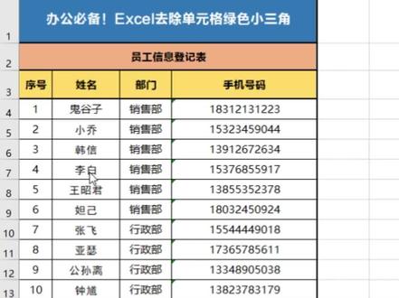 办公必备!怎么删除excel单元格左上角绿色小三角形?教你一键批量去除表中所有绿色三角!#1分钟excel #excel#excel技巧#excel教学#excel办工小技巧#office办公技巧#文员