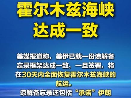 美媒:美伊已就全面开放霍尔木兹海峡达成一致