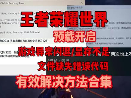 解决王者荣耀世界闪退 王者荣耀世界游戏异常报错/文件缺失错误代码/显存不足闪退怎么解决?给大家分享有效详细的解决方法合集!#王者荣耀世界 #王者荣耀世界开服 #王者荣耀世界也太酷辣 #王者荣耀 #端游