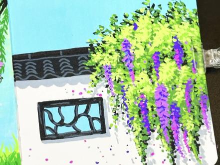 么么教你一分钟画|生在墙院的紫藤花💐#丙烯马克笔 #跟着抖音学画画 #画画 #画画教程 #绘画
