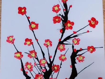 水墨画-----梅花#手指点画 #棉签点画 #创意美术