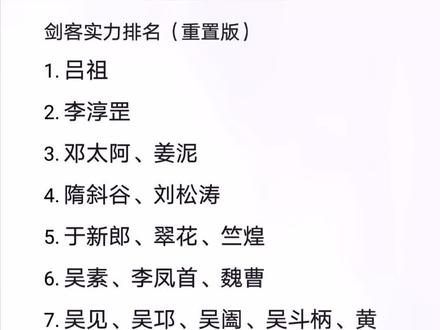 #雪中悍刀行 剑客实力排名重置版(皆取各自巅峰)