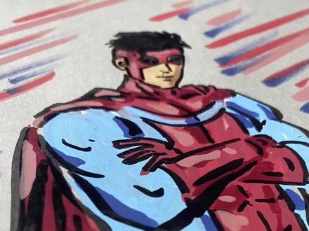 无敌少侠人物系列之蓝红配色~ #动漫手绘 #跟着抖音学画画 #无敌少侠 #恩米丙烯马克笔 #手绘过程