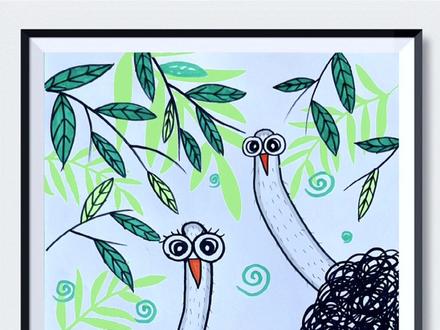 随意画圈圈,解压又好玩的创意画【鸵鸟】适合幼儿园大班宝贝#暑假 带着孩子试试吧#儿童画 #简笔画 #少儿美术 #创作灵感