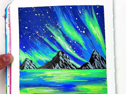 极光绘画邪修教程 0基础小白也能画出的绝美极光!一起画起来吧#绘画教程 #极光 #丙烯马克笔绘画 #没点艺术细胞刷不到#恩米丙烯马克笔