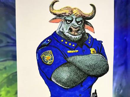 脾气暴躁的牛警官来了😁,牛警官跳起舞来还是很可爱的😄#种草激励 #直液丙烯马克笔#画画#马克笔手绘 #马克笔