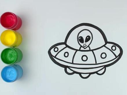 学画外星人飞船#简笔画 #儿童绘画和着色