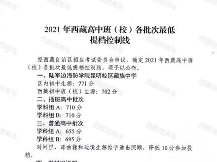 2021年内地西藏班,散插班,昆陆最低分数线