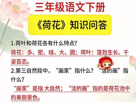 #三下语文 第3课《荷花》知识点问答 #课课贴 #考点速记 #三年级
