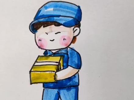 字母OH简单画快递员#五一手抄报素材 简笔画快递员