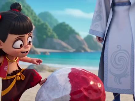 帮我生成一个视频,哪吒风格,哪吒,敖丙围在一个一半白一半红的石头旁,哪吒问敖丙,这是什么?敖丙说不知道,然后申公豹跳出来说,这是少雨石,没有人知道碰它的后果是什么,哪吒说那碰一下会怎么样,然后申公豹碰了一下,突然,扭动身子跳起舞来说少雨牛逼666。模型2.0,比例16:9,时长10s