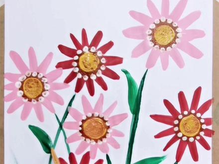 儿童水粉画画花花教程,适合6-12岁儿童,简单的花朵画,一起来画画吧#画画 #一起学画画 #画花