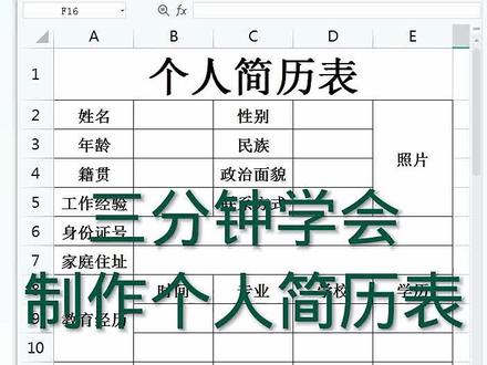 零基础学习制作个人简历表#excel #办公技巧 #excel技巧 #文员 #office办公技巧