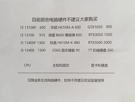 目前哪些电脑硬件不建议大家购买!