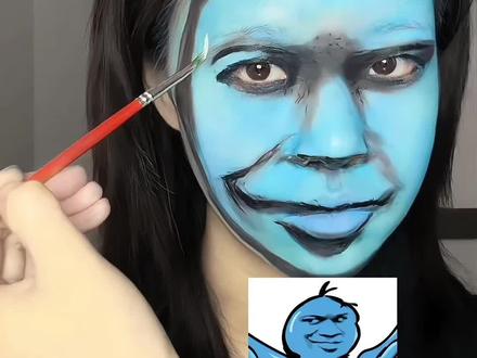 妆教来啦🥟我当时真的很怕卸不掉这个蓝色颜料#表情包仿妆 #抽象 #美妆