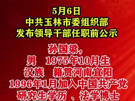 博白县委副书记、县长孙国梁,一级调研员,拟晋升为二级巡视员