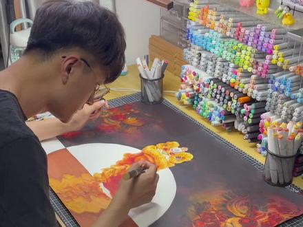 【醒狮图】小人物有大理想,解锁马克笔新玩法 #马克笔手绘 #插画 #手绘 #画 #醒狮 #艺术