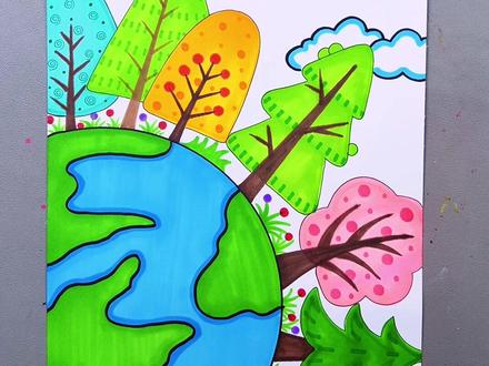 植树节主题创意画,简单易学。#跟着抖音学画画